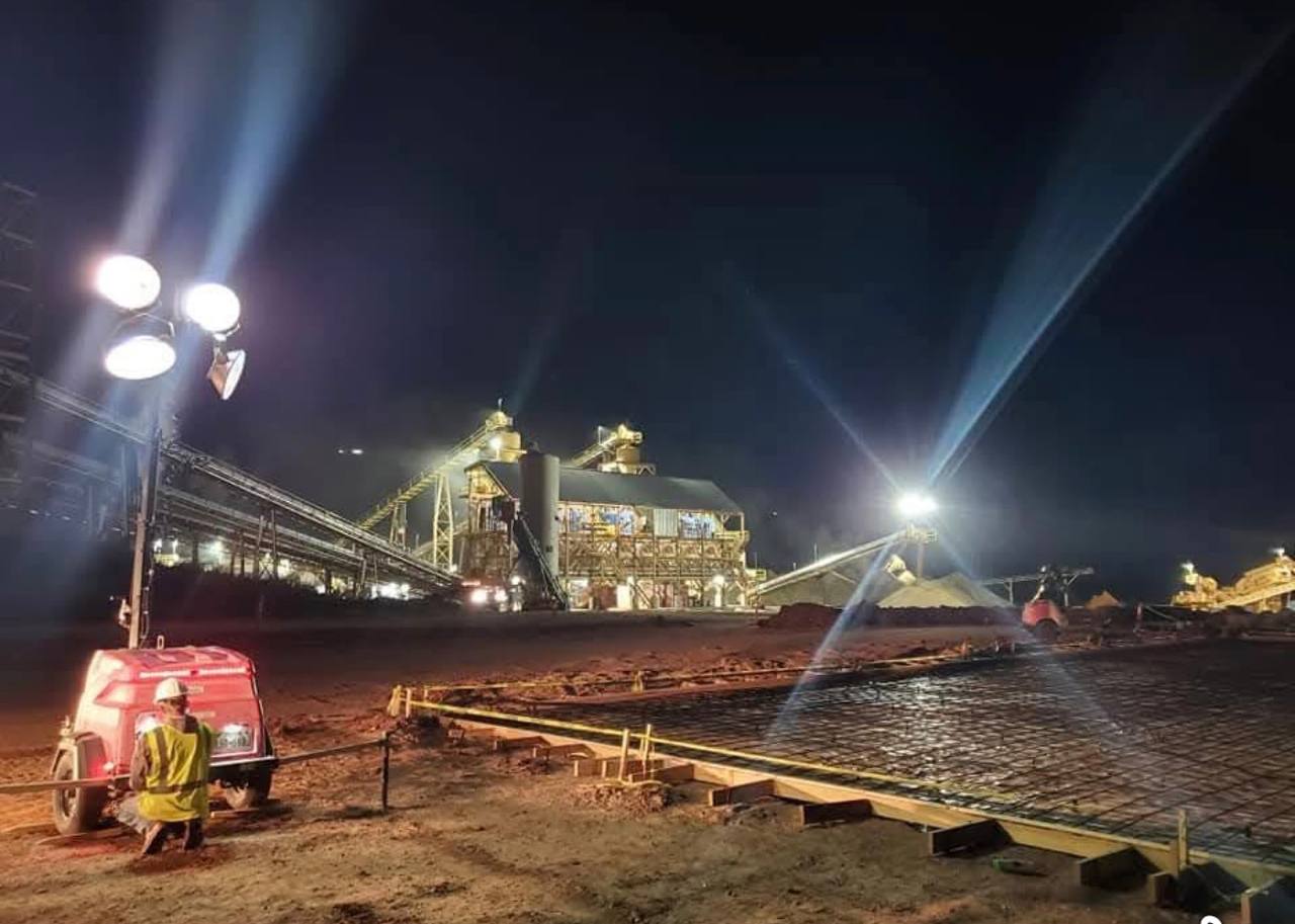 Concrete project prepared for placement under job-site lighting